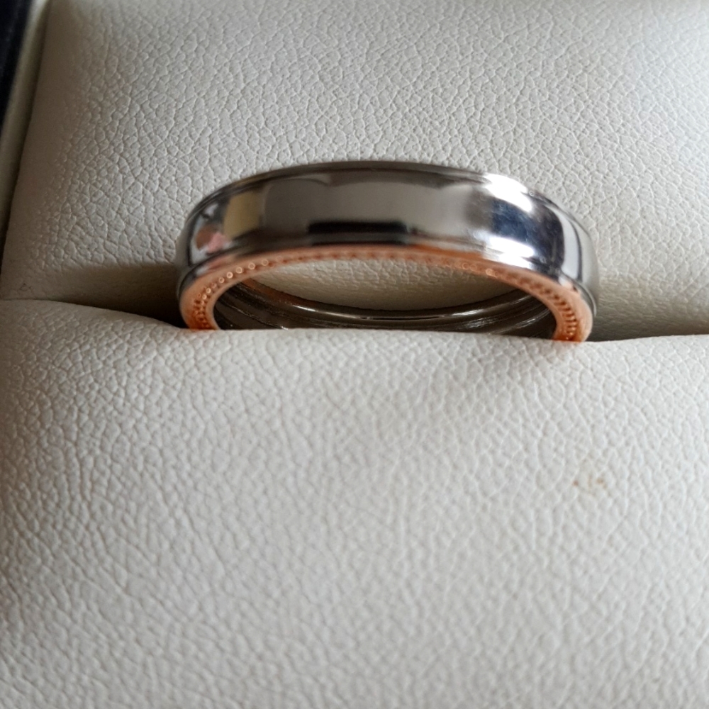 Men's rose and white gold wedding band ring